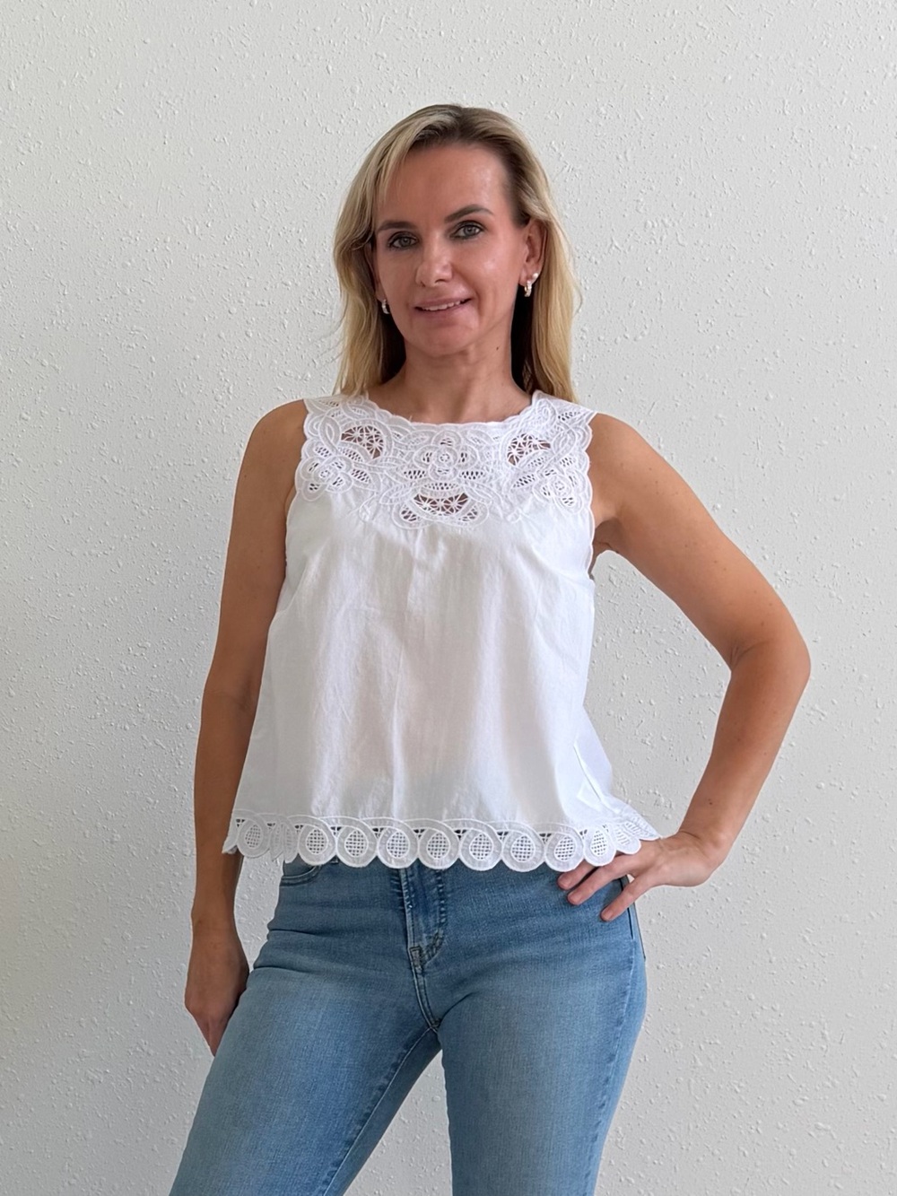 NWT Madewell White Eyelet Embroidered Cotton Tank Top Size S